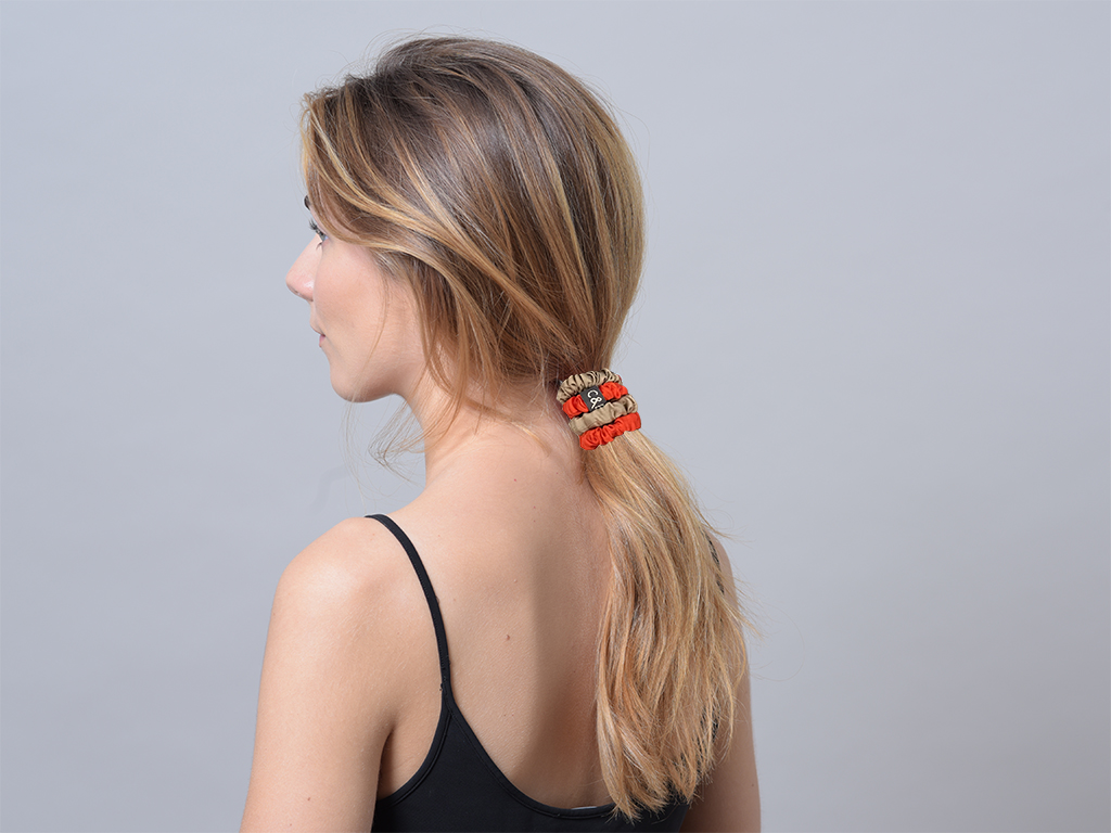 Seiden-Scrunchies Seda rot-beige