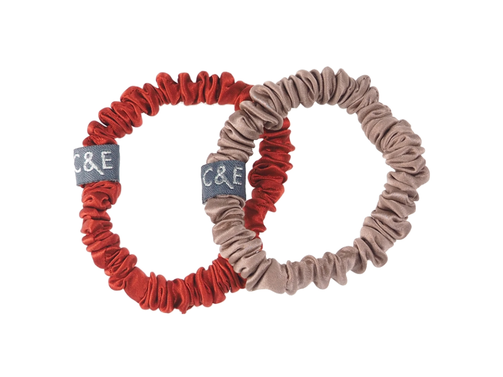 Seiden-Scrunchies Seda bordeaux-marron