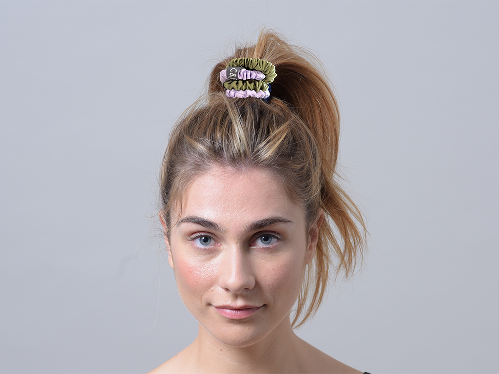 Seiden-Scrunchies Seda lila-khaki
